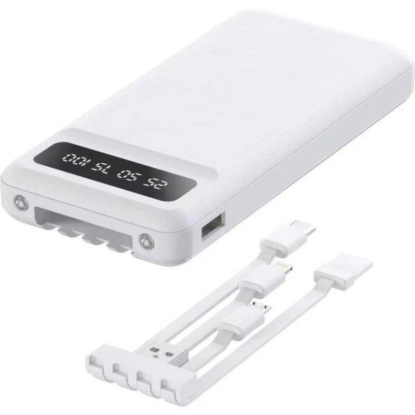 COFI 1453 Powerbank 10.000mah + Kabel 4in1 Ladegerät Tragbarer Akku in weiß Powerbank