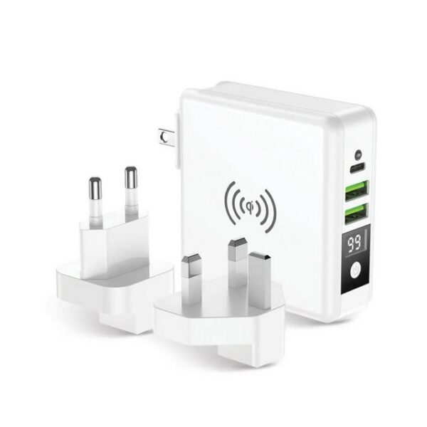 Forcell Universal 4in1 Reise Ladegerät 15W USB Netzteil Smartphone-Ladegerät (2400 mA, UK US EU Powerbank Wireless Charging)