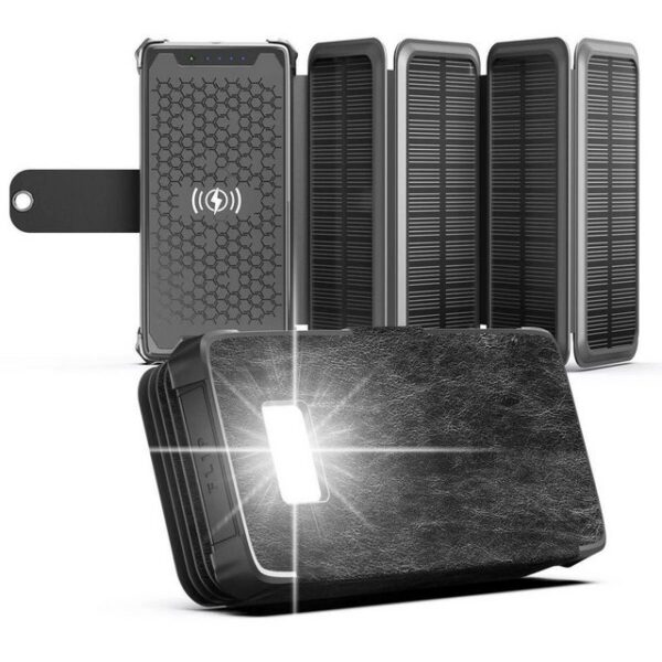 Goldstern-Tech Solara 10000 Solar Powerbank Wasserdicht, hohe Kapazität 10000 mAh (1 St), Schnellladefunktion, LED-Anzeige und kabellosem Aufladen