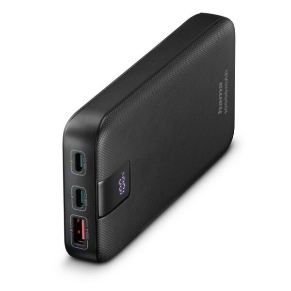 Hama Power Pack 10000 mAh (Schnellladen, 2x USB-C 1x USB-A, mit Ladekabel) Powerbank 10000 mAh, Schnellladefunktion mit Power Delivery, Qualcomm® Quick Carge™ 3.0