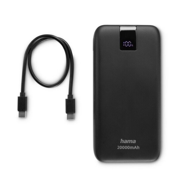 Hama Power Pack 20000 mAh, Schnellladen, 2x USB-C 1x USB-A, mit Ladekabel Powerbank 20000 mAh, Schnellladefunktion mit Power Delivery, Qualcomm® Quick Carge™ 3.0