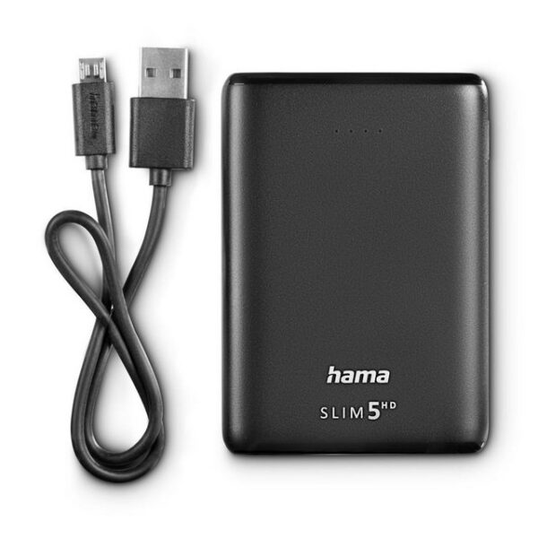 Hama Power Pack, Ausgang 1x USB-A, Eingang 1x Micro-USB, klein und leicht Powerbank Power Pack "SLIM 5HD" 5000mAh, Ausgang USB A 5000 mAh (3,7 V)