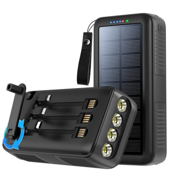 MSOVAEU Powerbank, Wireless Solar Powerbank 20000mAh Solar Ladegerät Powerbank (4 LEDs, Taschenlampe, Handkurbel, Powerbank V), Schnellladung, Akku-Pack für Outdoor-Camping, Survival-Ausrüstung