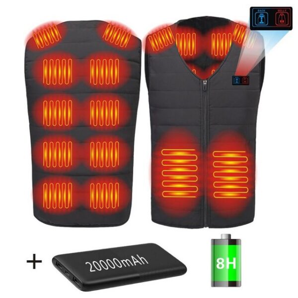 Warmzone Funktionsweste Damen Herren 12 Zone heizbare Winterwesten XS (Set) -wasserabweisend gefütterte-Heizwesten mit Akku Powerbank 20000mAh