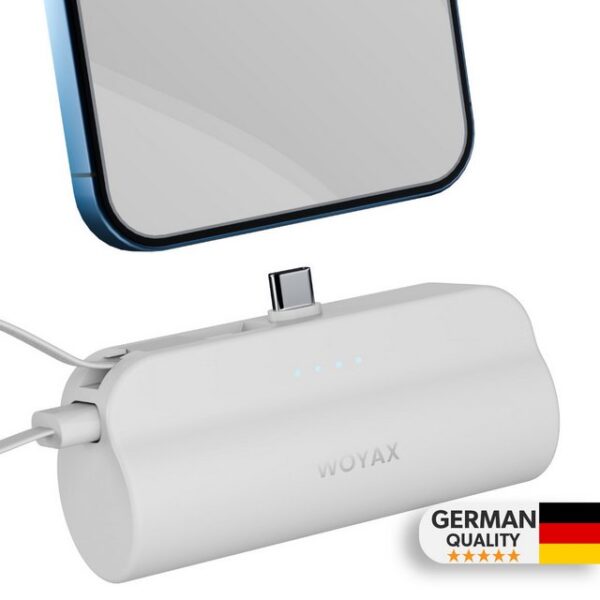 Woyax USB-C-Stecker Mini Powerbank 5000mAh mit internem Type-C-Kabel Powerbank