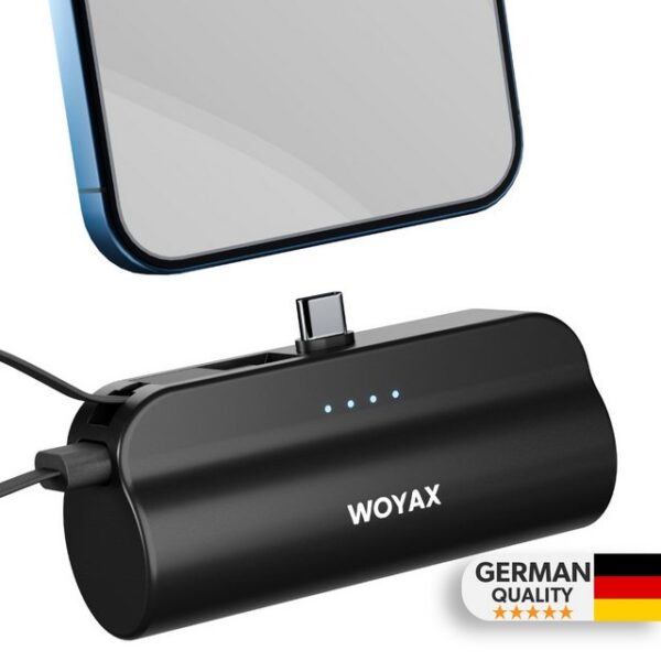 Woyax USB-C-Stecker Mini Powerbank 5000mAh mit internem Type-C-Kabel Powerbank