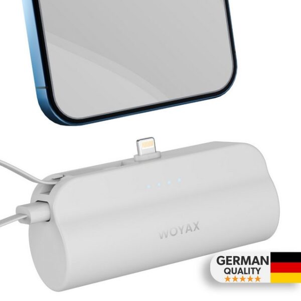 Woyax iPhone Lightning-Stecker Mini Powerbank 5000mAh mit Type-C-Kabel Powerbank