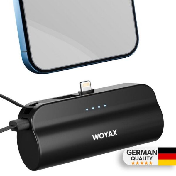 Woyax iPhone Lightning-Stecker Mini Powerbank 5000mAh mit Type-C-Kabel Powerbank