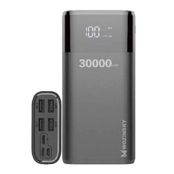 Wozinsky Powerbank 30000mAh mit 4xUSB Schnellladung Max 4A,mit LED Anzeige Powerbank 30000 mAh