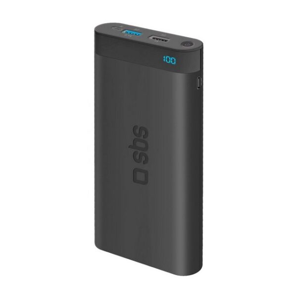 sbs Powerbank 20000 mAh mit 2x USB, 2.1A & 1A - Power Bank schwarz, flach Powerbank