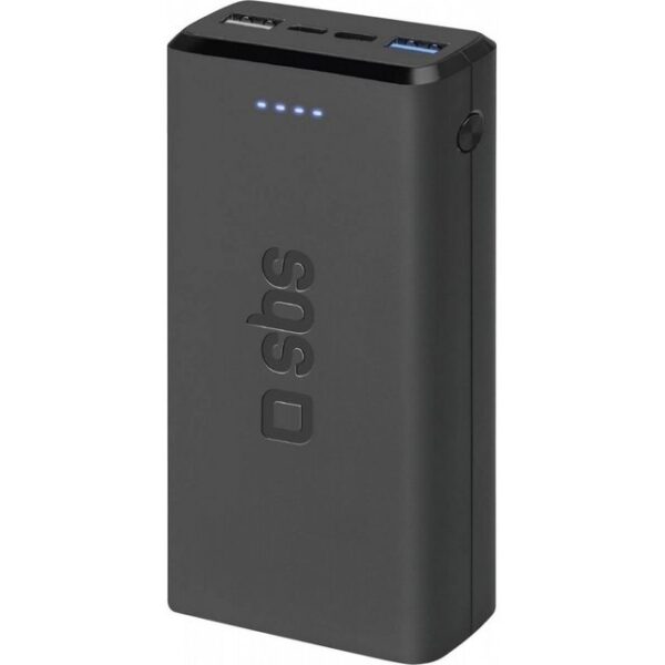 sbs SBS Powerbank 20.000 mAh mit USB-Ausgängen. Powerbank Powerbank 20.000 mAh 2 USB 2.1 A Schwarz, Schnelles Aufladen in 30 Min