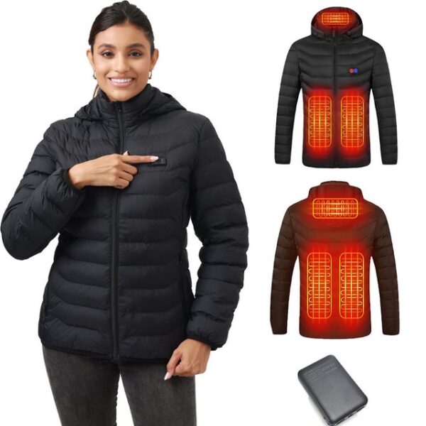 Mincoo Funktionsjacke Beheizbare Jacke Damen mit 10000mAh Powerbank 3 Einstellbar Temperatur Warme winterjacke Heizjacke mit kapuze Elektrischer warme steppjacke