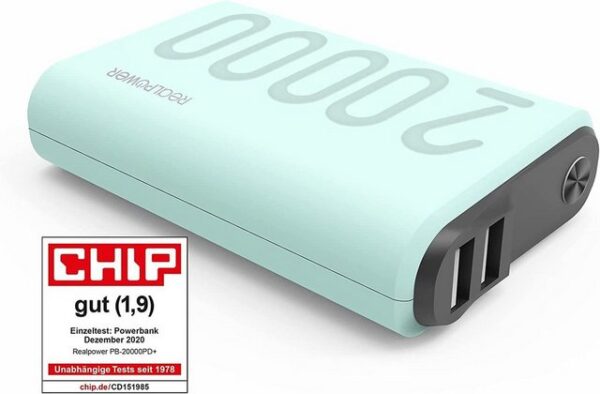 Realpower Handgelenkstütze Powerbank RealPower PB-20000 PD light blue