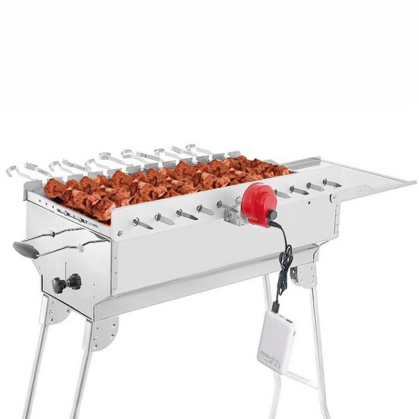 BEM Holzkohlegrill SMAK Rambo Mangal Grill Set, mit Zubehör, inkl. Powerbank + Motor + Spießen, Elektrisch Edelstahl Klappbar