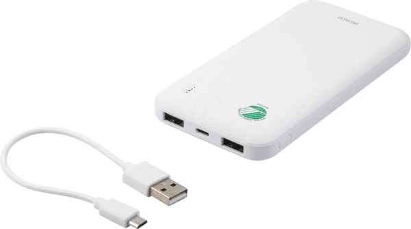 DELTACO PB-S1000 - Powerbank, Li-Po, 10000 mAh, 2x USB, weiß