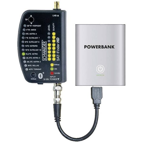 Schwaiger Satfinder Sat Finder HD mit Powerbank, Bluetooth, LED-Anzeige, Wetterschutzhülle, DiSEqC