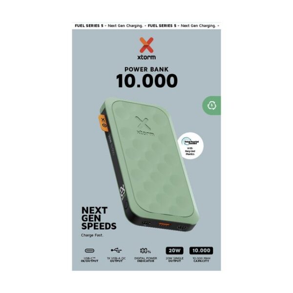 Xtorm 20W Fuel Series Powerbank 10.000mAh Sage Green (64126) Solar Powerbank