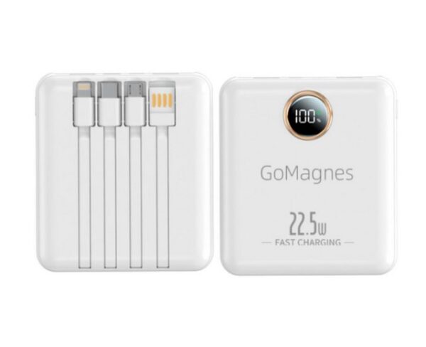 GoMagnes kleine und tragbare Super Powerbank Pro mit LED-Akkuanzeige und 22.5W Schnellladefunktion 10000 mAh, 4in1 Auflademöglichkeiten für iPhone/Samsung/Airpods/Google Pixel